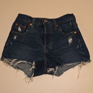 Levi's Dark Blue Distressed Jean Shorts